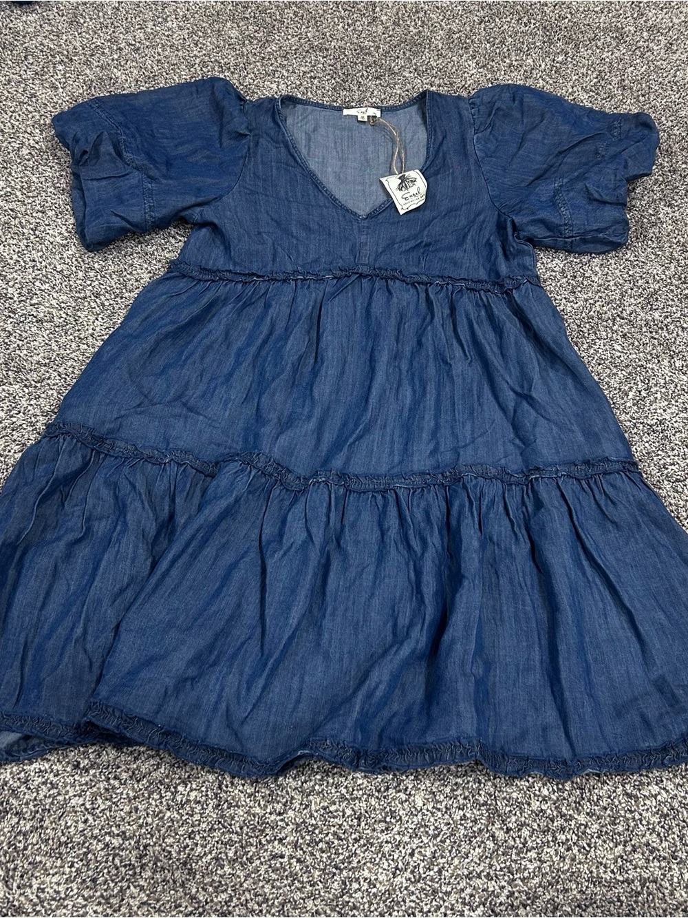 Easel Denim Babydoll Tiered Dress Coastal Boho Western Festival Sz M Wedding